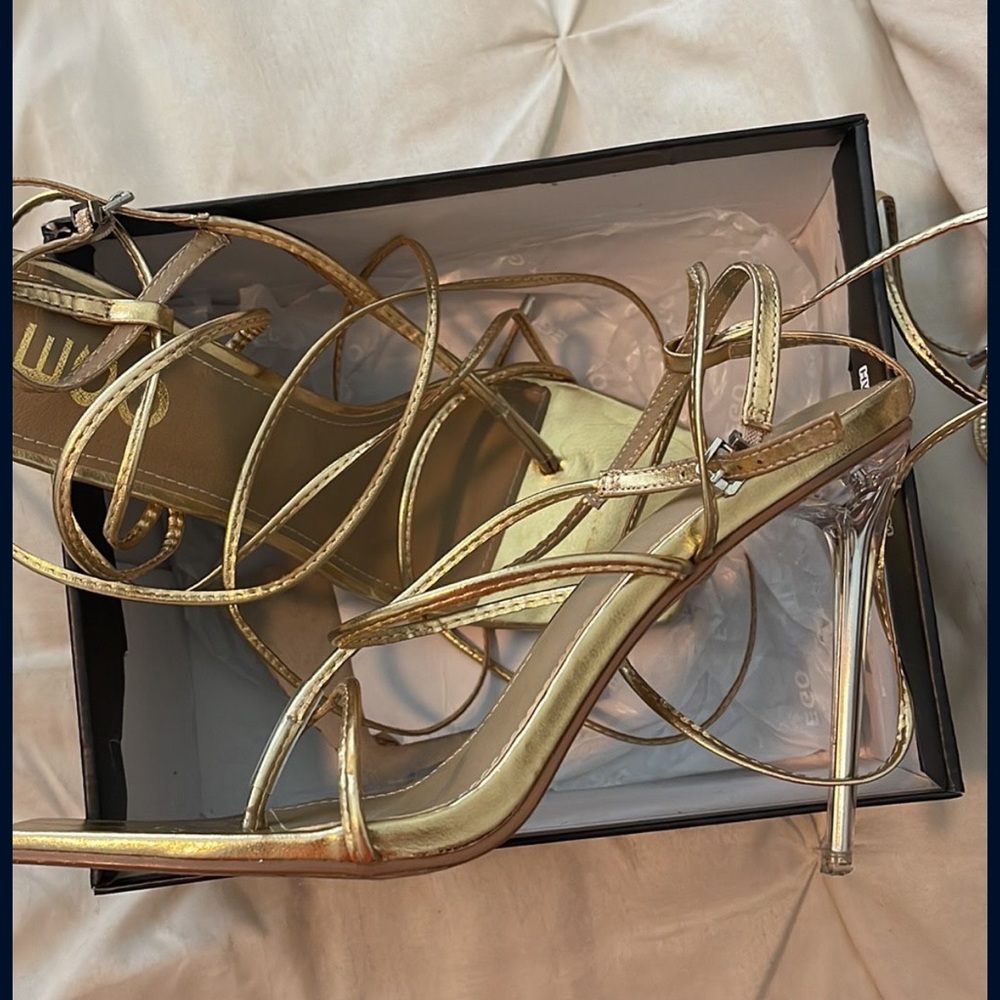 Strap gold heels